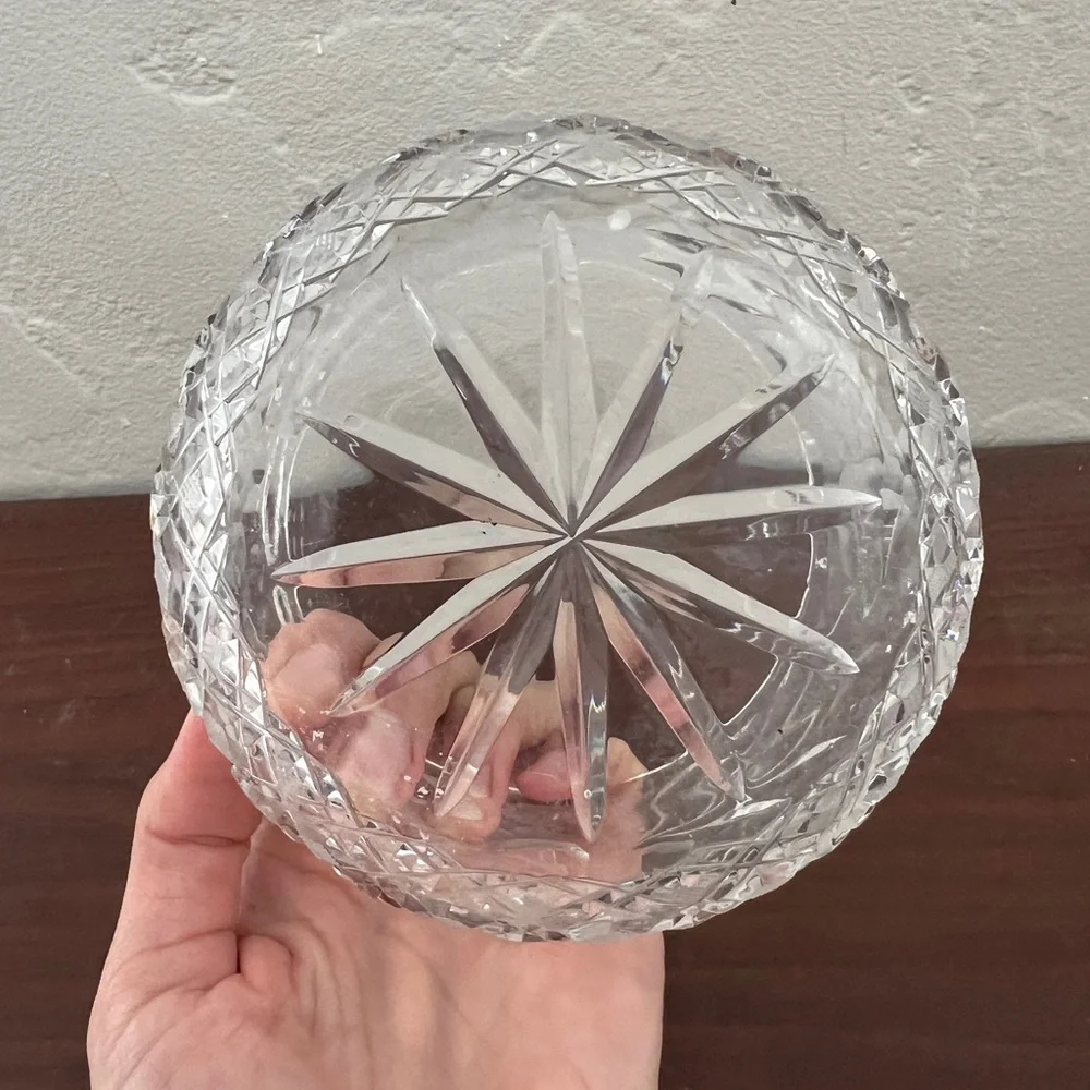 Vintage antique cut crystal etched floral rose bowl trinket dish